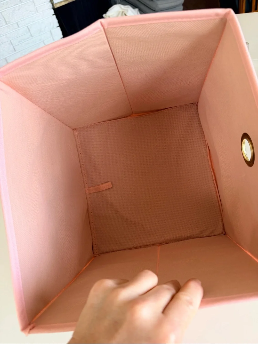 Square collapsing 11” Pink Storage Tote with Gold Grommet - set of THREE